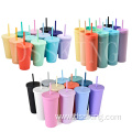 Reusable Plastic Cups 16oz Double Wall Acrylic Plastic Tumbler with Lids and Straws